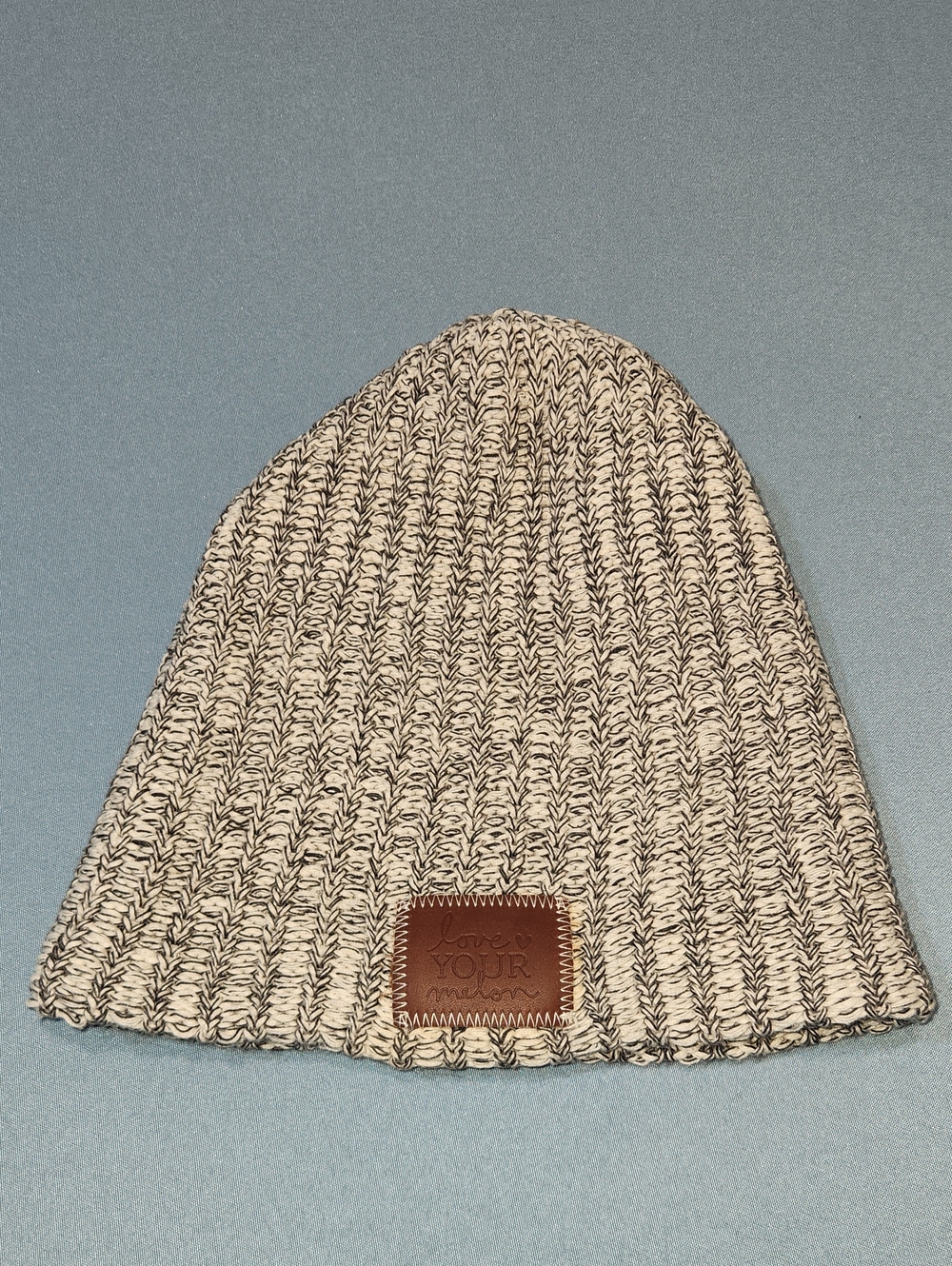 Love Your Melon Marled Cream and Black Rib Knit Beanie